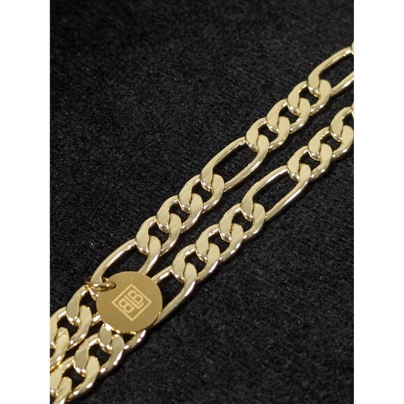 Gold Tone Figaro Double Chain Bracelet Magnetic Clasp 7" - Picture 2 of 8